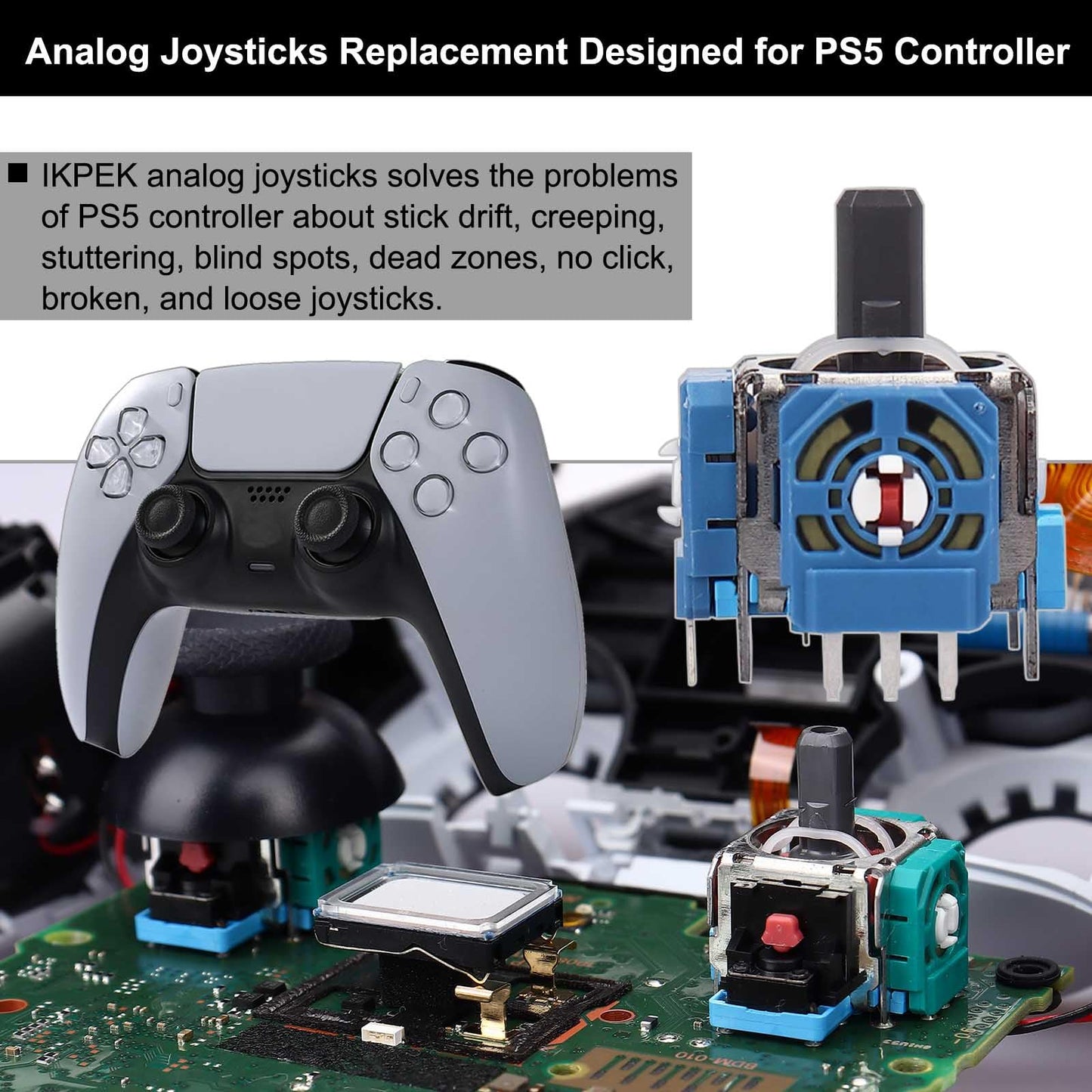 Ikpek 4 Pack Analog 3D Joysticks Replacement for DualSense PS5 Controller, Joysticks Part with Repair Screwdriver Kit for PlayStation 5 Controller