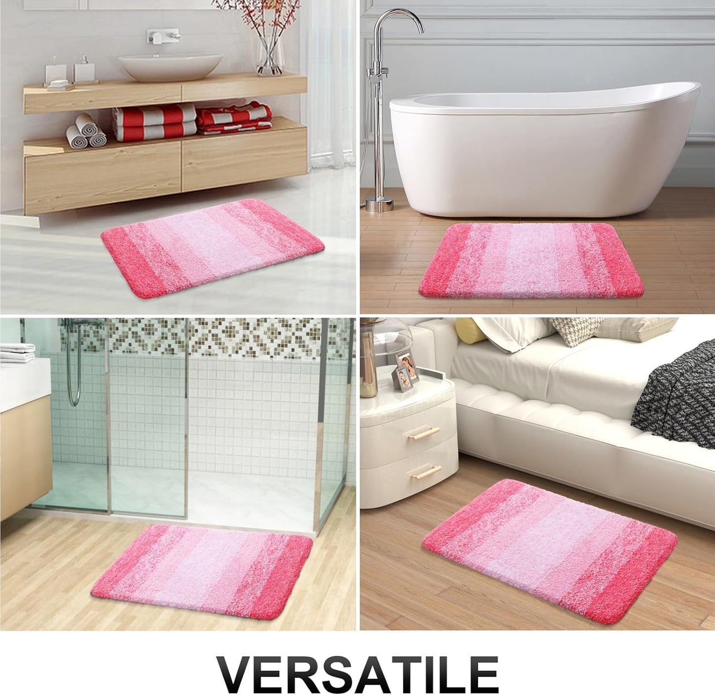 OLANLY Large Bathroom Rugs - Extra Soft Microfiber Mat 50x30 | Quick Dry, Rubber Backing, Pink