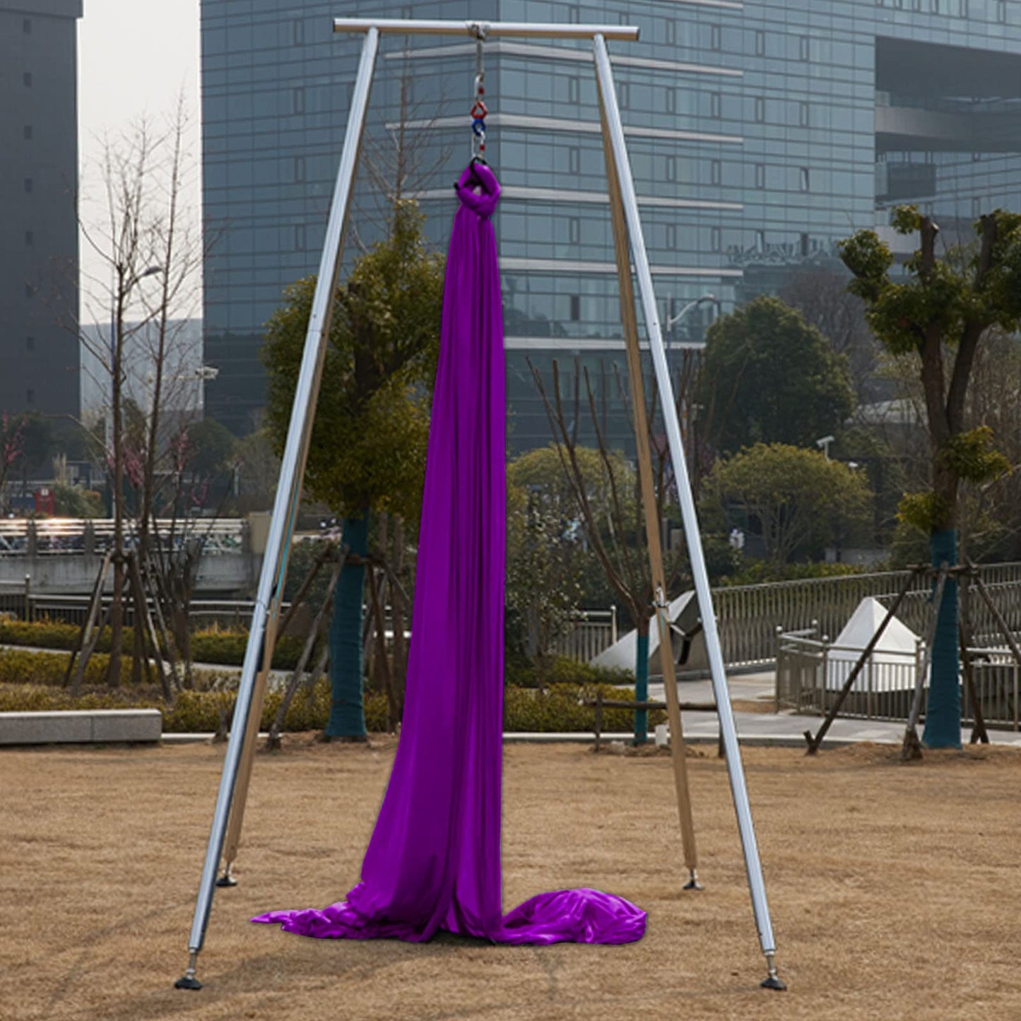 VEVOR Yoga Sling Inversion, 9.6 FT Height Inversion Yoga Swing Stand, Max Capacity 551 LBS Aerial Yoga Frame with 39.4 FT/12 M Yoga Swing Inversion Sling Body Bundle Safety Belts Purple