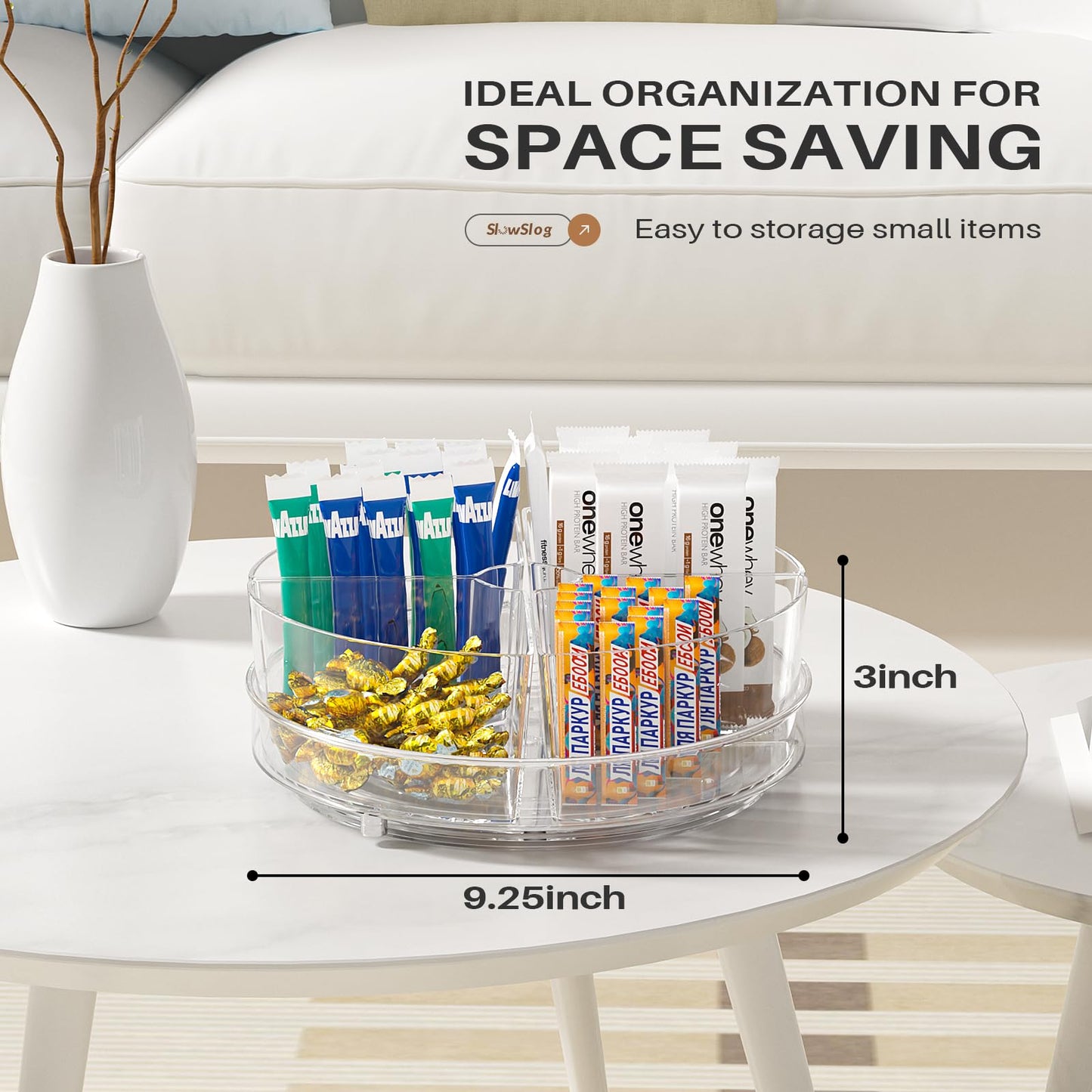 Slow Slog Lazy Susan Organizer, 9 inch Rotating Storage Organizer with 4 Removable-Bins,Turntable Organizer for Fridge, Kitchen, Vanity, Cabinet