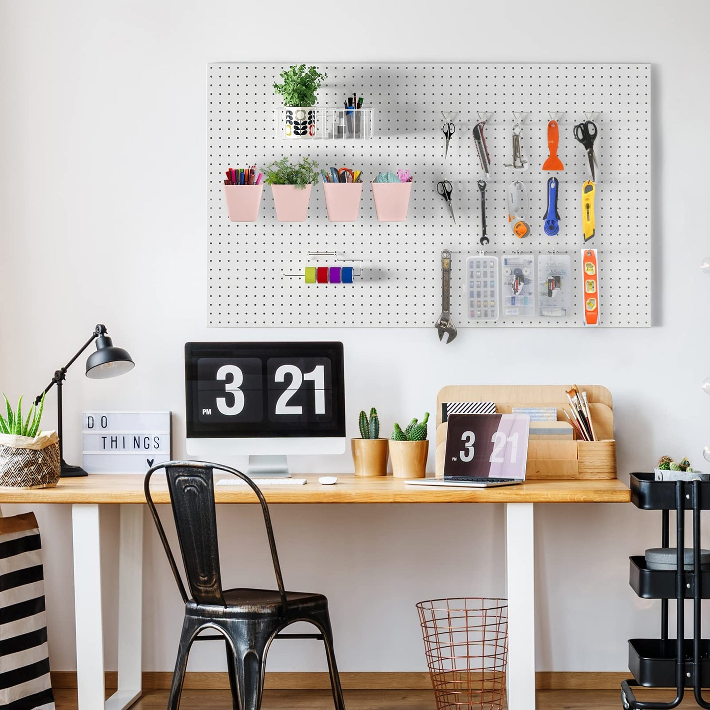 G.CORE Peg Board Organizer 21 Pack, Pegboard Accessories with Baskets Cups Hooks - 1/8" & 1/4" Peg Board Wall Tool Organizers, Utility Holders & Hangers for Garage Craft Workbench