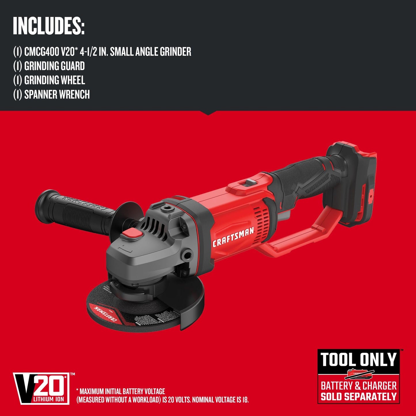CRAFTSMAN V20* Angle Grinder, Small, 4-1/2-Inch, Tool Only (CMCG400B)
