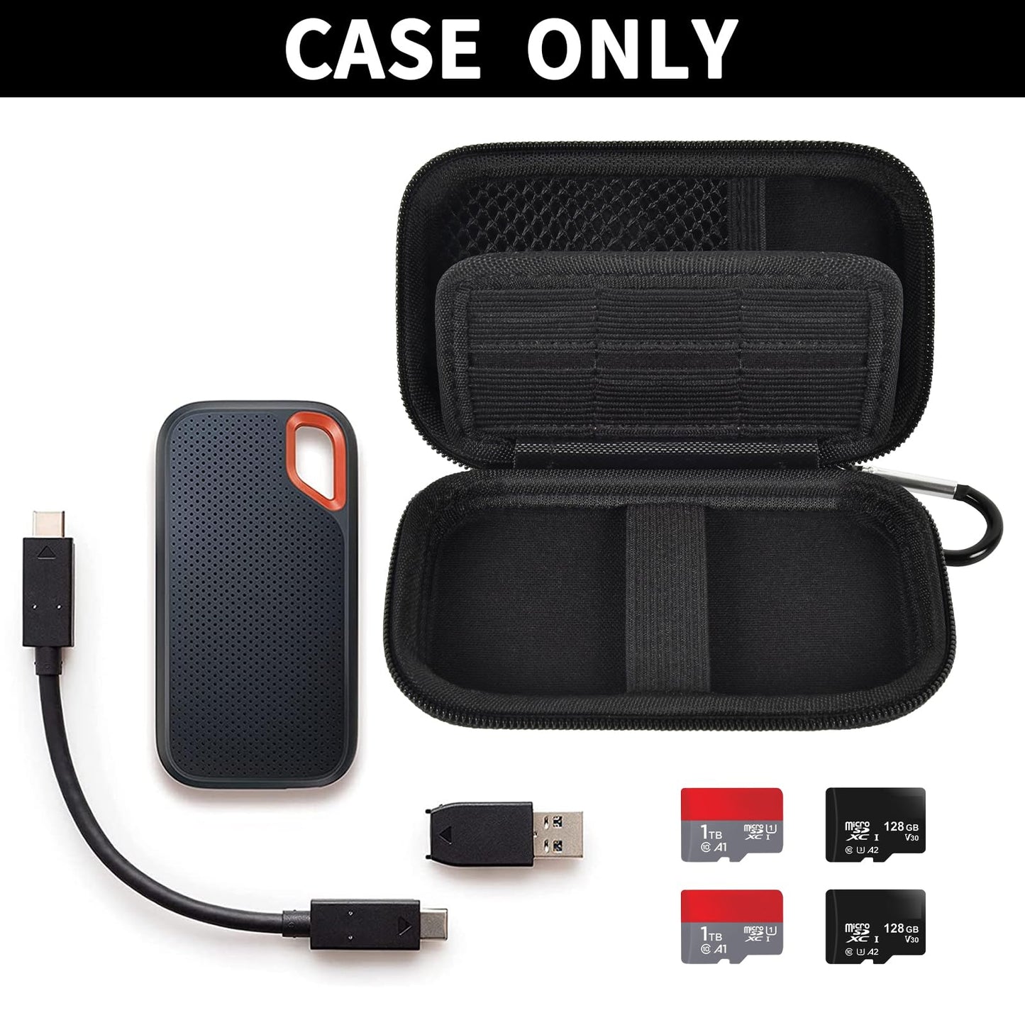 Case Compatible with SanDisk 1TB 2TB 4TB 500GB 8TB for SanDisk Extreme PRO Portable SSD External Hard Drive, Memory Card SD SDXC SDHC Card Storage Holder Organizer (Box Only) Black