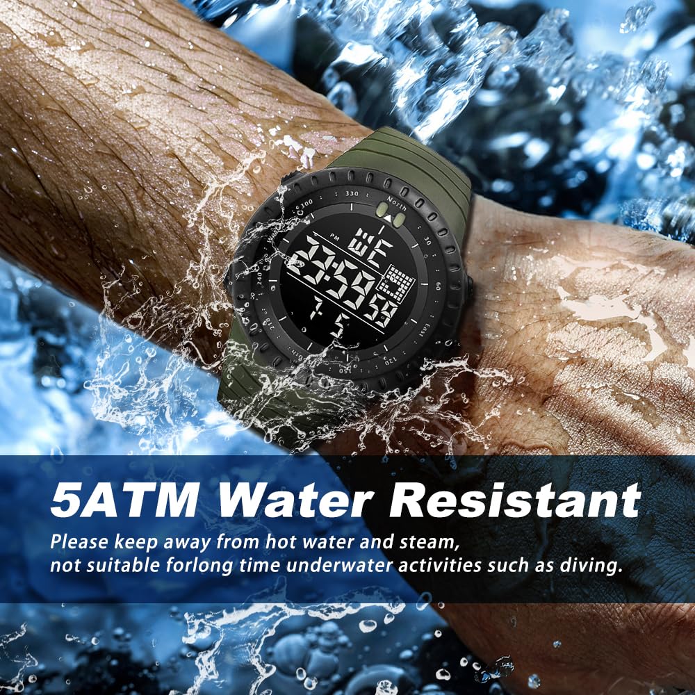 KXAITO Men's Watches Sports Outdoor Waterproof Military Watch Date Multi Function Tactics LED Face Alarm Stopwatch for Men (6256 Black)