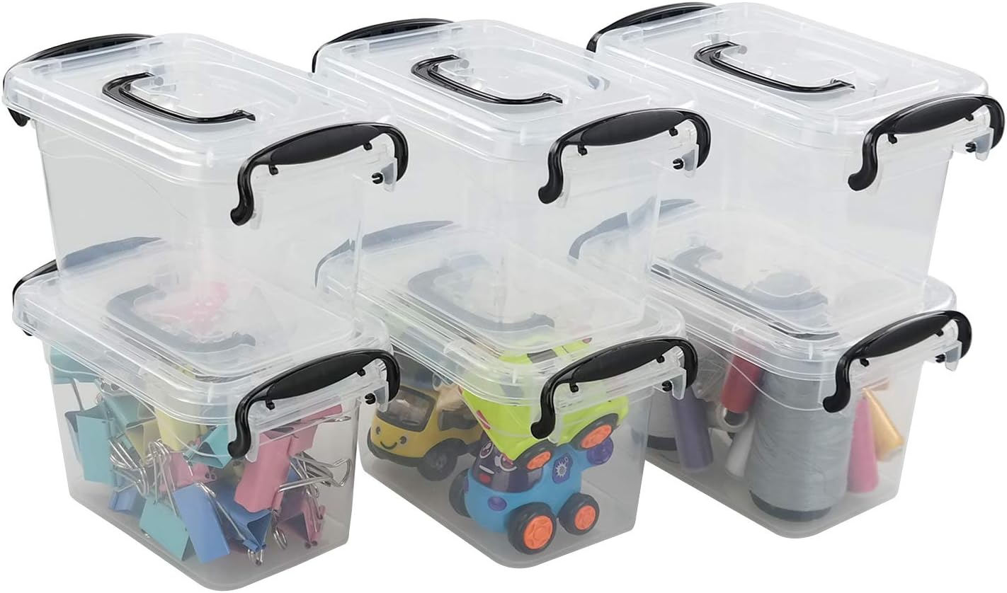 Idotry Mini Plastic Storage Latch Box (6-Pack), 1.5 L Clear Plastic Mini Latch Box
