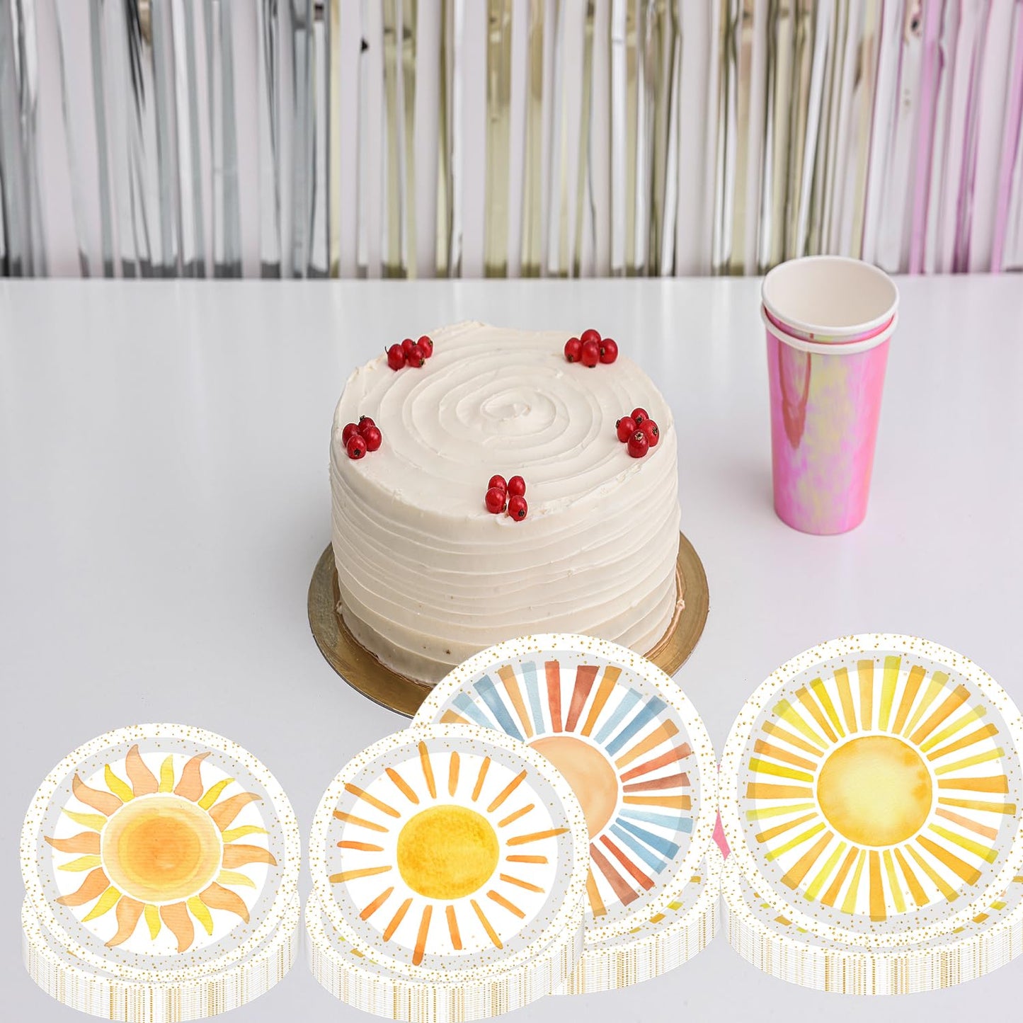 METIXOZE 80ps First Trip Around the Sun Decorations Boho Sun 1st Birthday Paper Plates Boho Sunshine Hippie Party Plates for Sunshine Baby Shower Party Supplies
