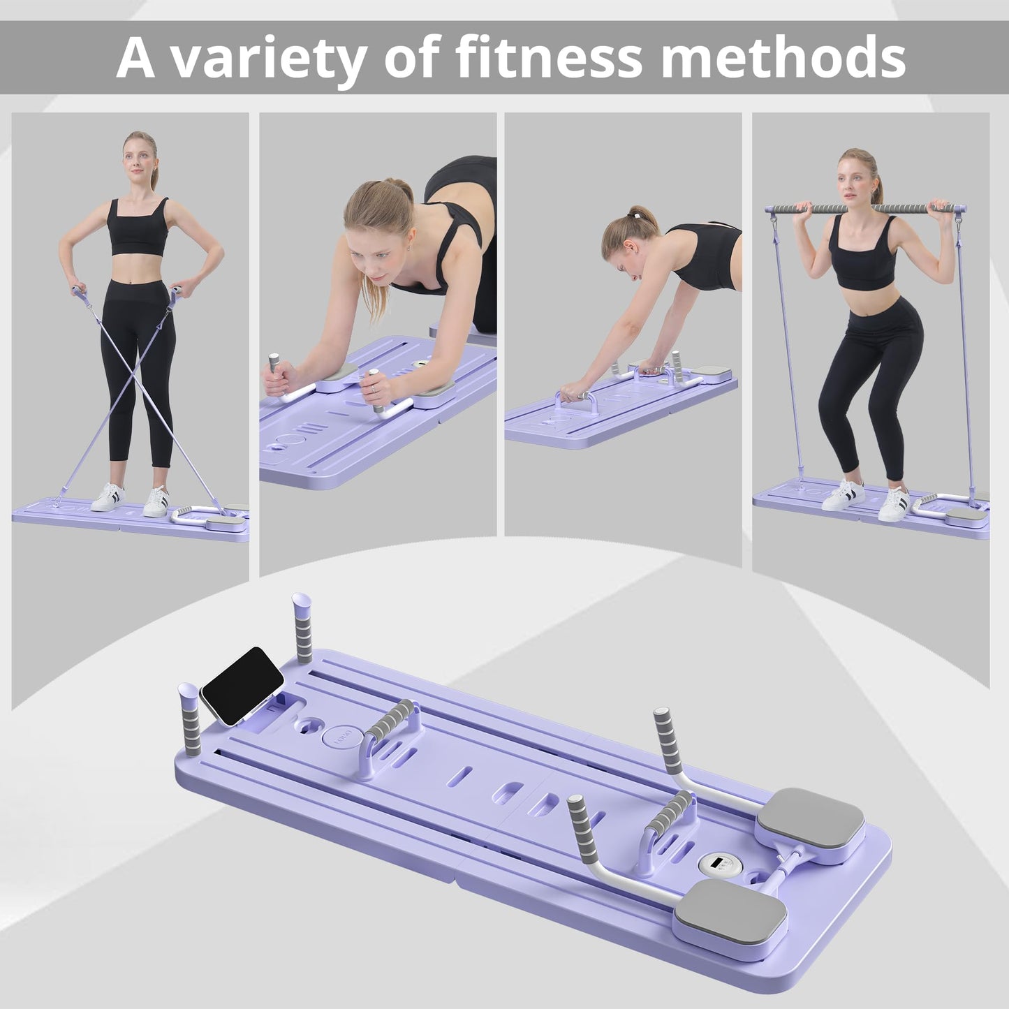 JANUA Pilates Board - Pilates Reformer Set, Multi-Purpose Foldable Pilates Reformer Board for Home, 5 in 1 Pilates Sliding Board (Purple) (Purple Set)