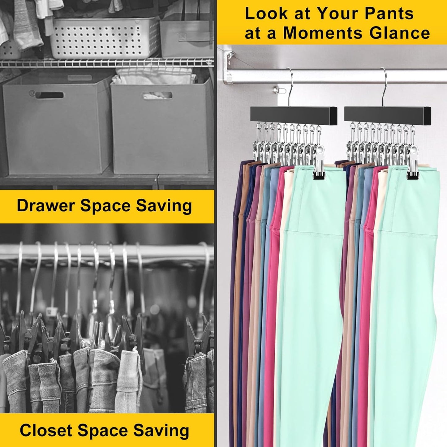 Skiennix Legging Organizer - 360° Rotating Closet Hangers for 20 Leggings, Jeans, and More | 2-Pack