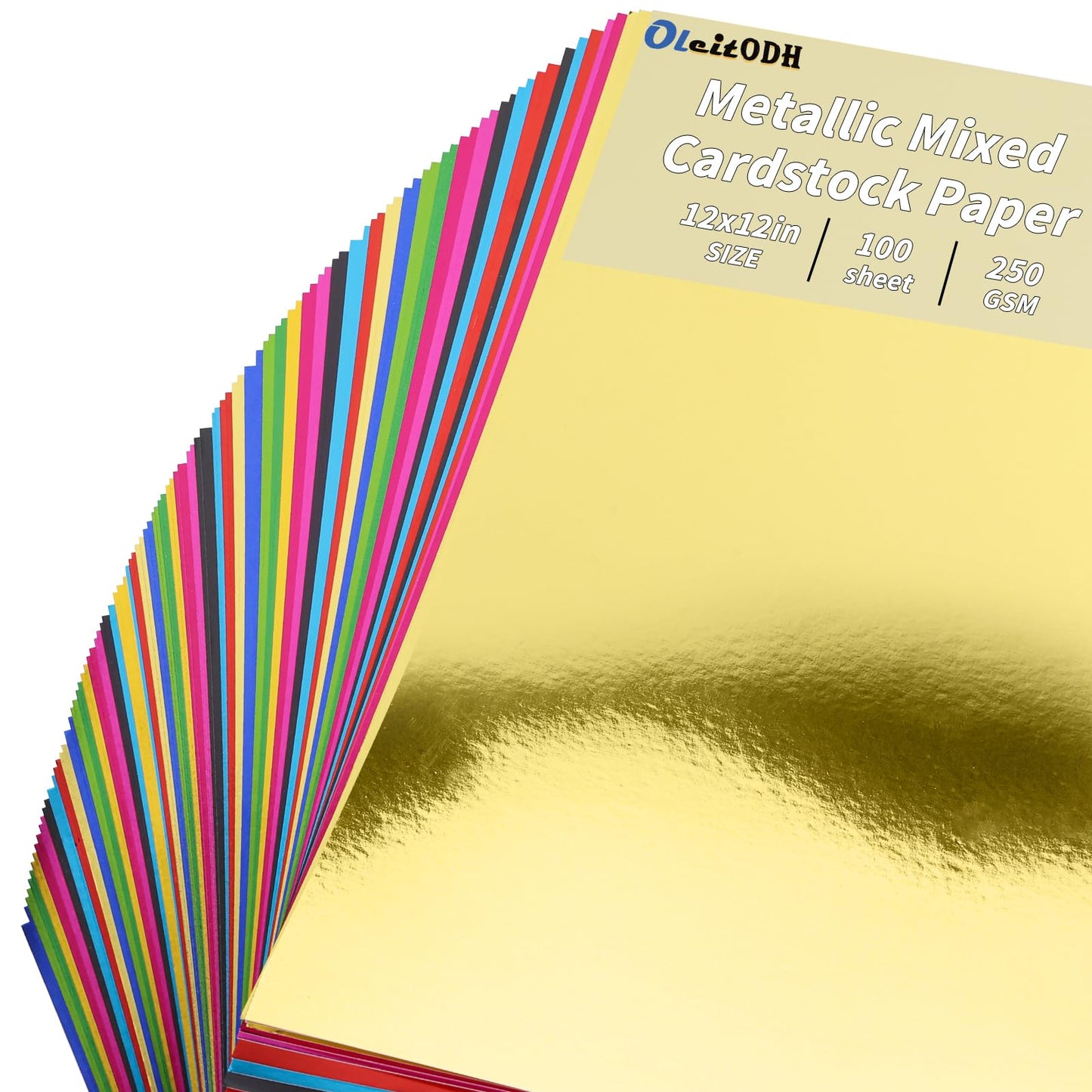 100 Sheets Metallic Mixed Cardstock Paper Bulk, Foil Paper Board 12" x 12", Mirror Finish Surface, Assorted Mixed Glitter Paper 250gsm for Crafting Card Making Invitations Decorations