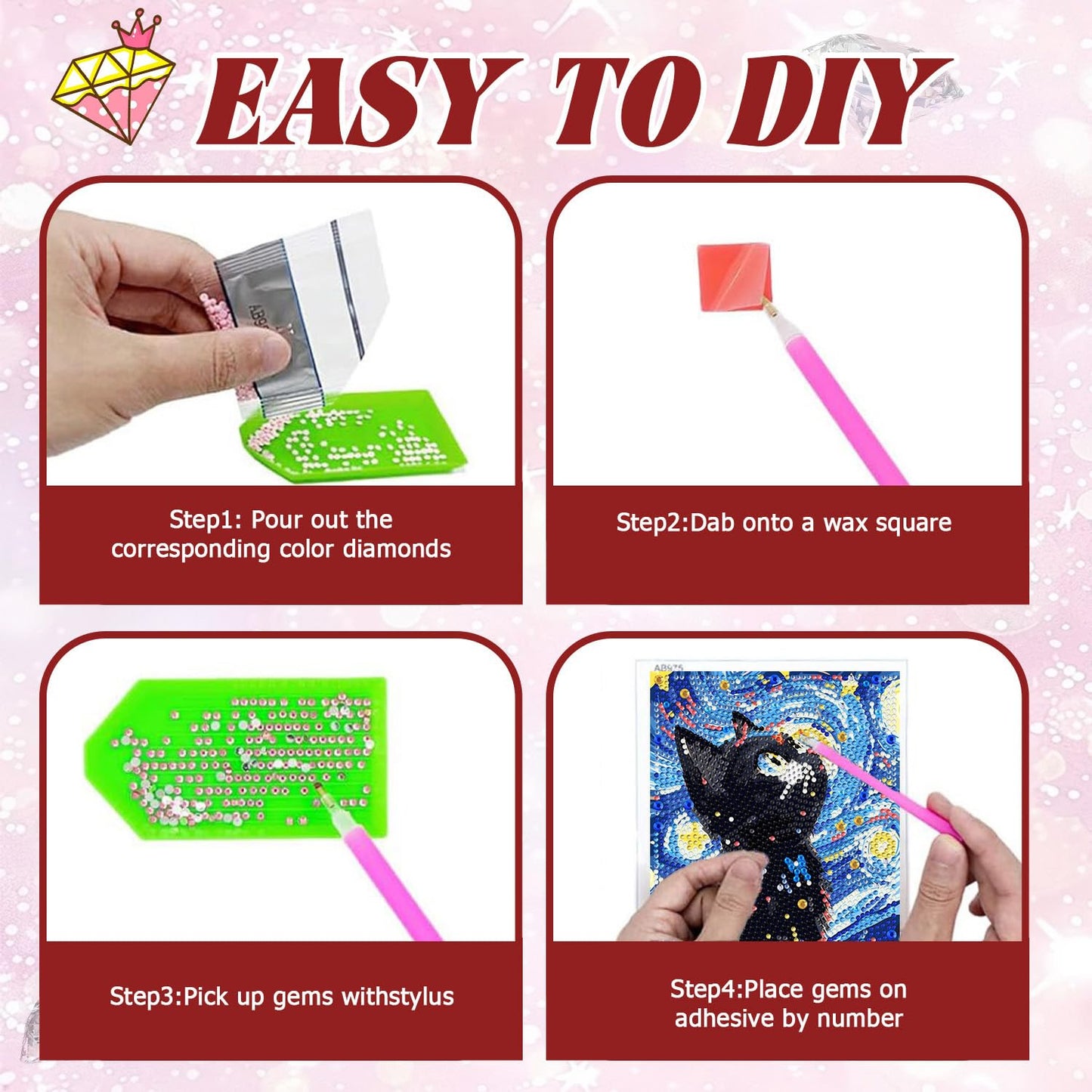 ICYANART Cat Diamond Art Kits for Kids with Frame, Cat Kids Diamond Art Painting Kit for Ages 6-8-12, DIY Gem Art for Girls,Boys, Beginners for Gifts Home Wall Decor 8x9inch