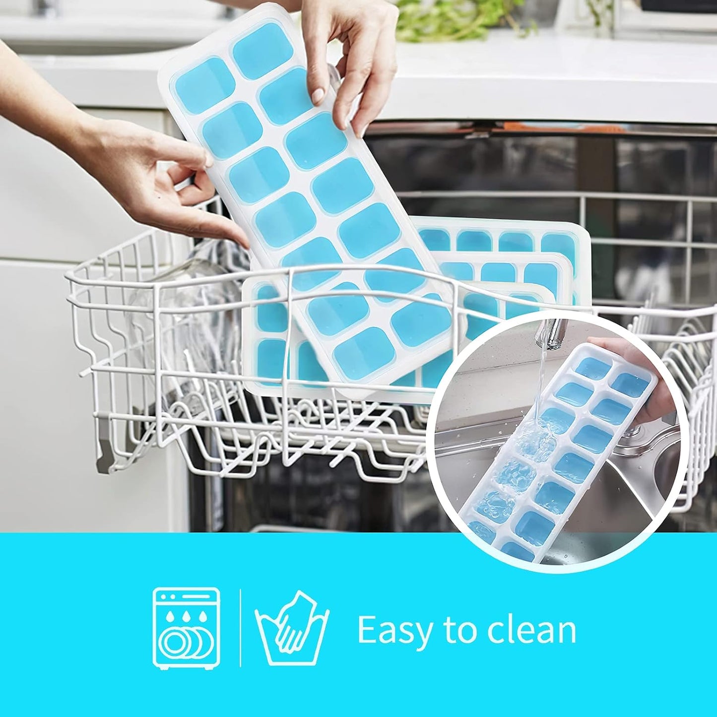 Airabc Silicone Ice Cube Trays - Easy-Release 14-Cube Design, BPA Free & Stackable | 4 Pack