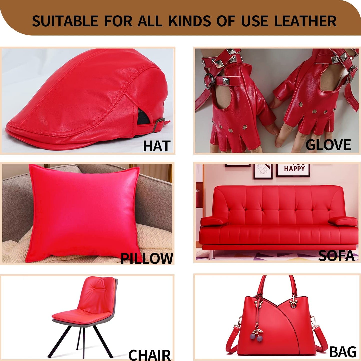 Large Soft Vinyl Upholstery Leather Fabric 1 Yard 56.3x36inch, 0.8mm Thick Texture Faux Leather Sheets, for Upholstery Crafts, Sofa, Car Seat, Handbag, Earrings, Hair Bows, DIY Crafts (Red)