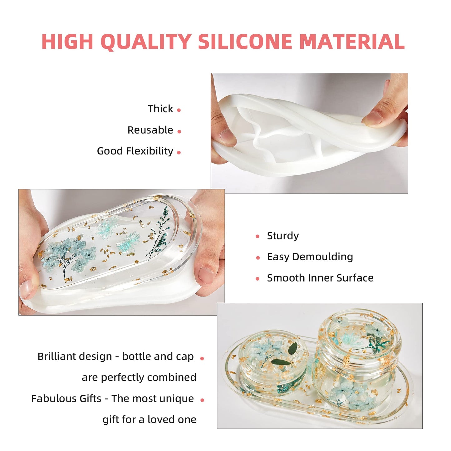 3-Piece Silicone Molds for Epoxy Resin, Including Rolling Tray, Pudding Jar with Lid and Grinder Molds for Resin Casting, DIY Silicone Moulds Kit for Storage and Decoration