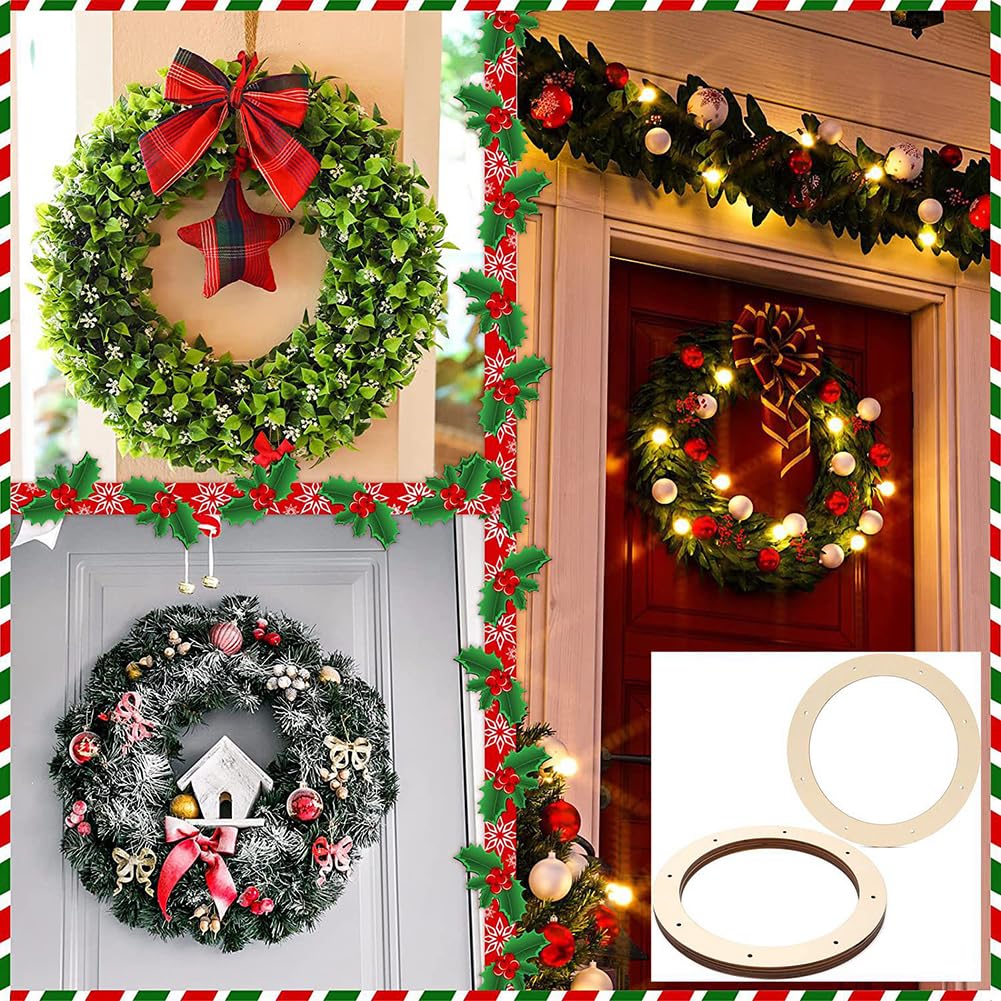 UUYYEO 4 Pcs 12 Inch Wooden Wreath Rings with Holes Wood Wreath Frames Forms Wood Floral Hoops Wooden Hanging Wreaths for Christmas Wedding