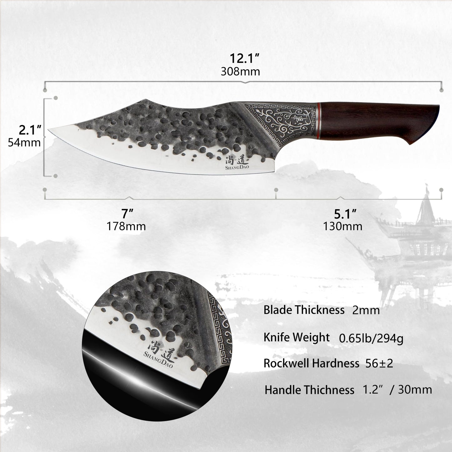 SHANGDAO 7" Chef Knife - Butcher Knife for Meat, Japanese High Carbon Meat Cleaver Knife, Hand Forged Meat Cutting Knife, Ultra Sharp Kitchen Knife for Home, Camping BBQ Cooking Knife