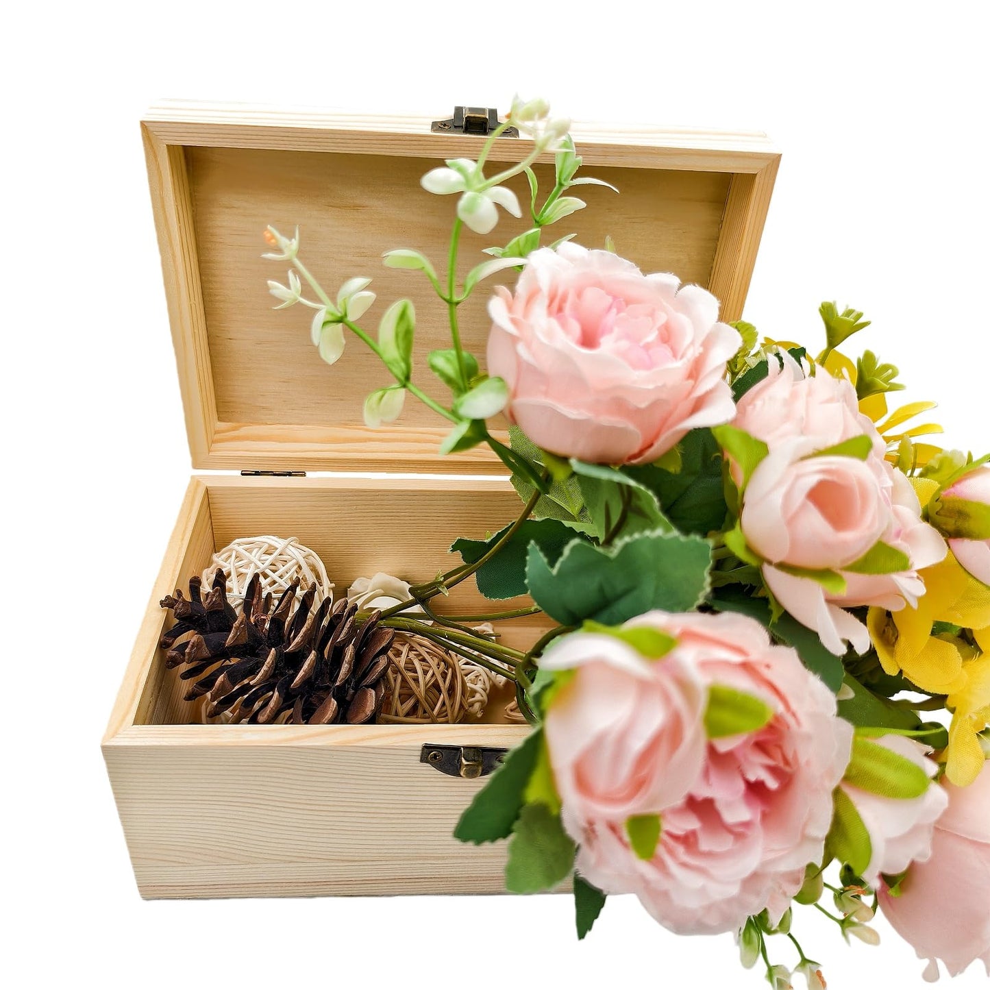 Anwoodola Unfinished Natural Pine Wood Storage Box with Hinged Lid, Wooden Craft Container for Jewelry, Gifts, Art Supplies, Hobby Organization (7.87 x 5.11 x 3.93in)