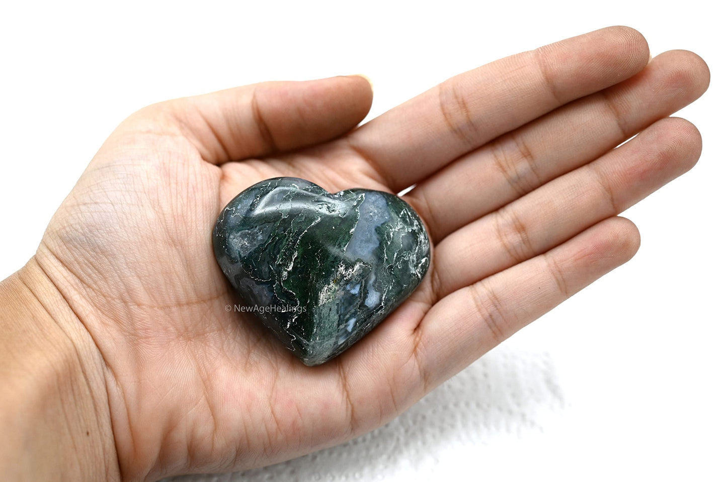 Amazing Gemstone Moss Agate Crystals and Healing Stones - Large Palm Stone Crystals Piedra - Crystal for Good Luck, Balanced Positive Energy, Meditation - Unique Stocking Stuffers, Gifts for Women