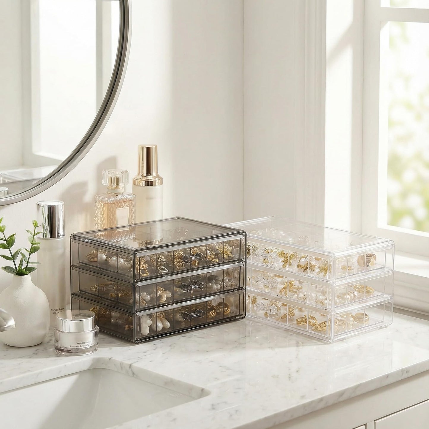 PNSXING Jewelry Organizer Large-Capacity 3-Tier 72-Grid - Perfect for Earrings, Necklaces, Rings & Beads (Clear)