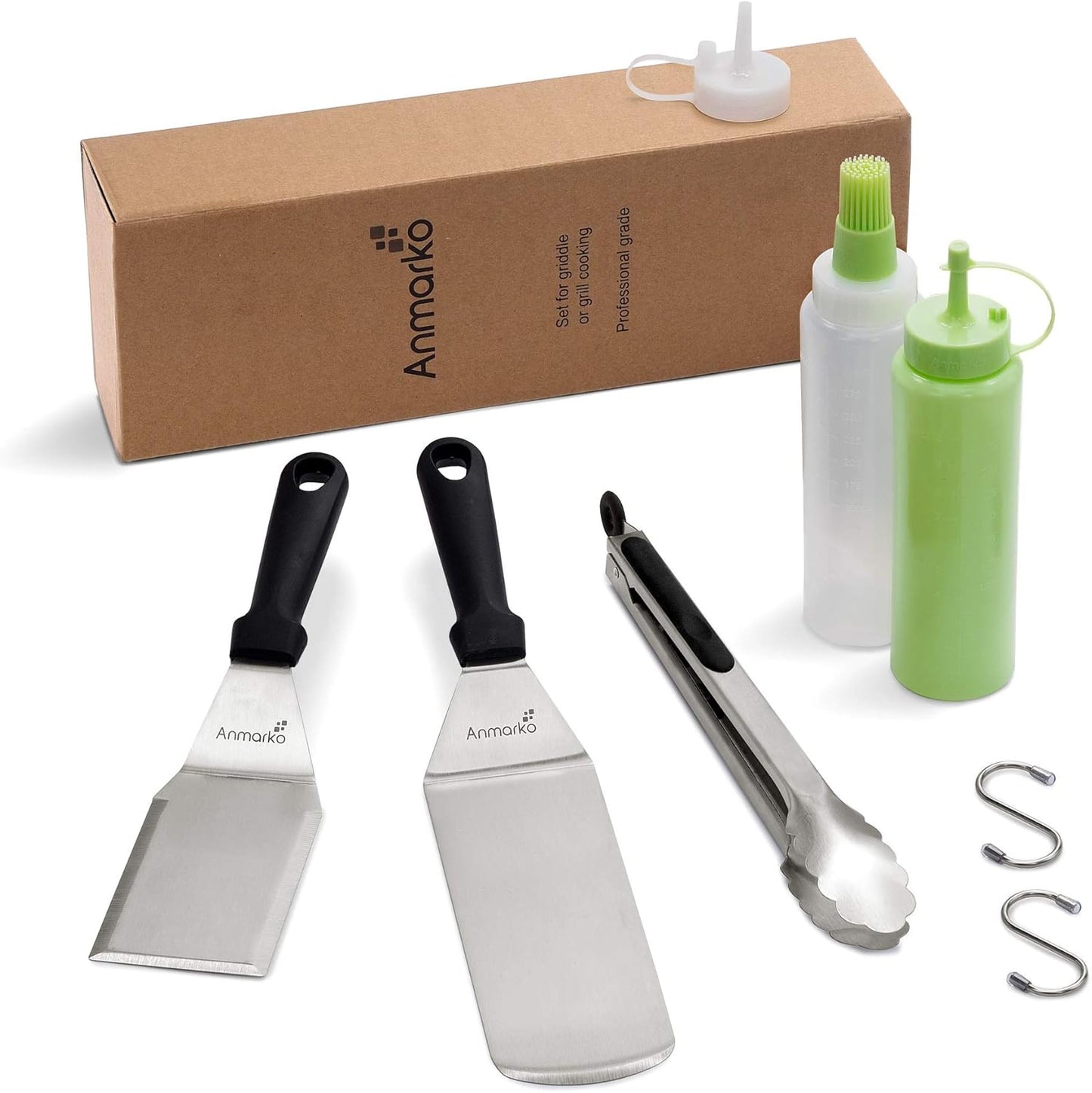 Metal Spatula Set of 4 - Griddle Accessories Kit for BBQ Grill, Flat Spatula, Pancake Flipper, Hamburger Turner -