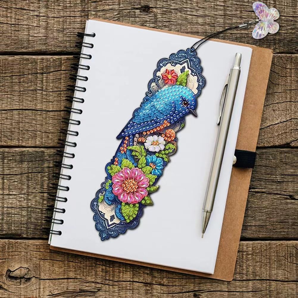 8PCS Hummingbird Diamond Painting Bookmark DIY Diamond Art Kits for Adults, Acrylic Diamond Art Bookmarks with Pendant for Book Lovers