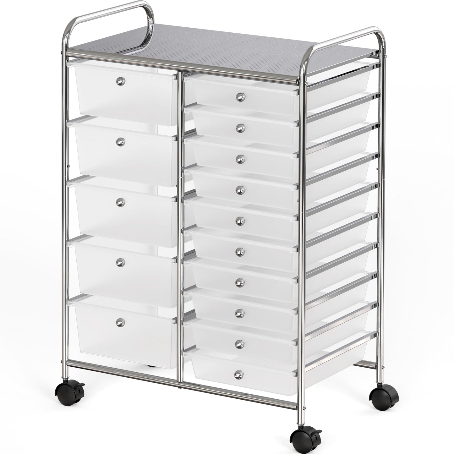 Simple Houseware Utility Cart with 15 Drawers Rolling Storage Art Craft Organizer, Chrome