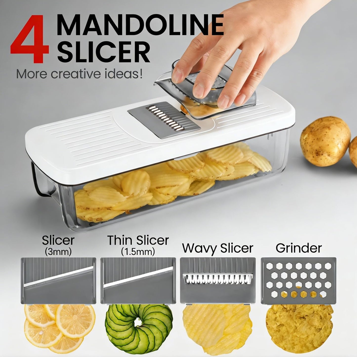 6-in-1 Vegetable Chopper Mandoline Slicer with 6 Blades & Container, Onion Cutter Dicer, Kitchen Gadgets & Essentials for Food Prep