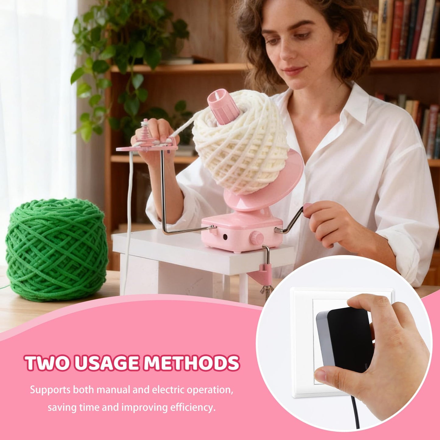 Electric Yarn Winder, Automatic Yarn Ball Winder for Crocheting, Compact Yarn Cake Winder with Strong Tension Stepless Speed for Crocheting & Knitting, Ideal Helper for Yarn Lovers (Pink)