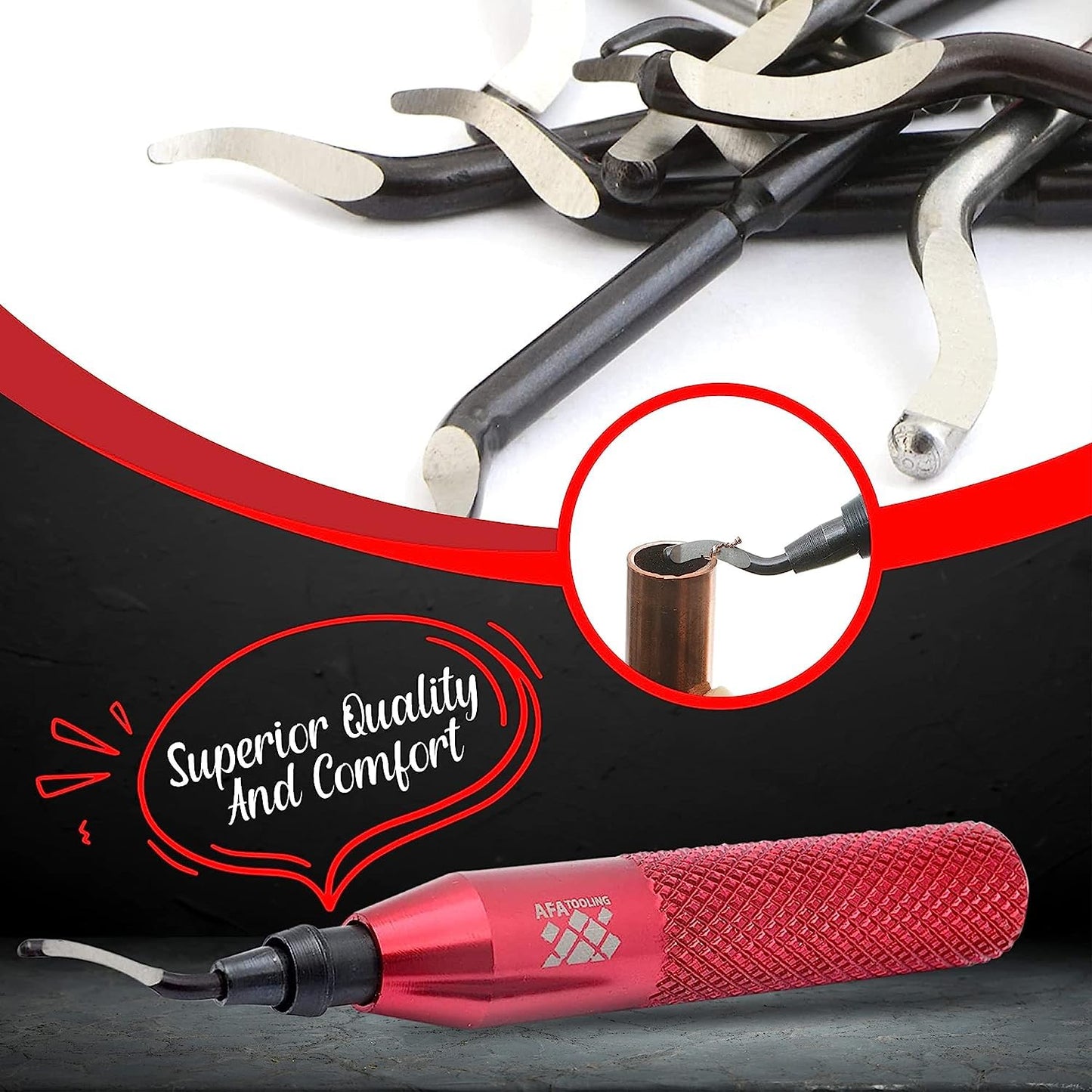 AFA Tooling - Deburring Tool with 30 Extra High Speed Steel Swivel Blades - Works on Metal, Resin, PVC Pipes, Copper, Plastic and 3D Printed Edges - Plumbing & 3D Printing Burr Removal Reamer Tool