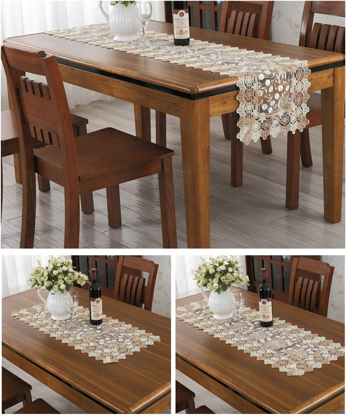Lace Floral Embroidery Table Runner - Polyester Rectangle Transparent Dresser Scarf for Home Dining Room, 16 x 78
