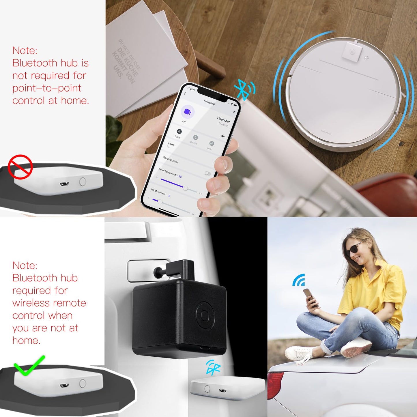 MOES Fingerbot Plus Smart Button Pusher No Wiring Switch, Upgrade with Touch Control, Work with Smart Life App, Add MOES Tuya Bluetooth Hub Make it Compatible with Alexa,Google Home and Timer Control