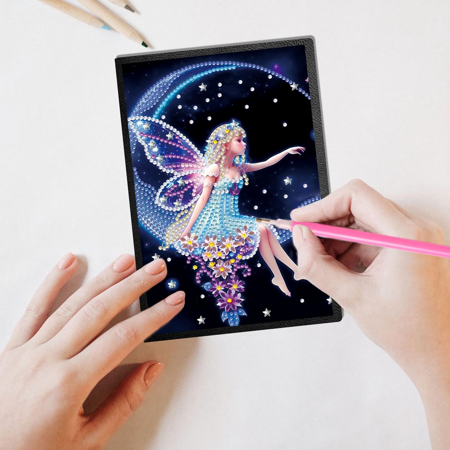 JISHSHAY 2 PCS Diamond Art Notebook Journal Fairy Elf Diamond Painting Note Book Gem Art Sketchbook Mosaic Kits for Adults Diary Gem Painting Leather Journal A5 Notebook with Special Shaped Drills