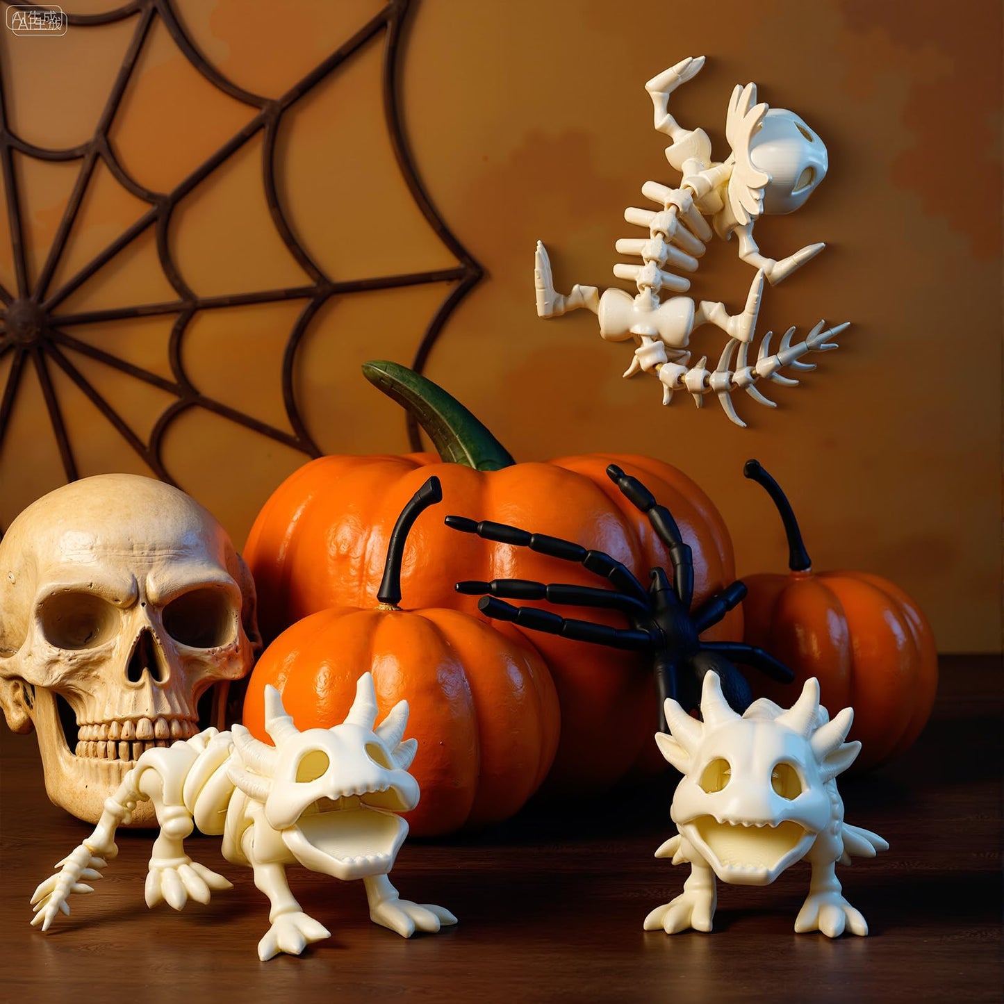 Potchen 8 Pcs Halloween Animal Skeletons Decorations Halloween Axolotl Plastic Skeleton Bone Signs for Spooky Salamander Yard Haunted Home Accessories Props Indoor Decor