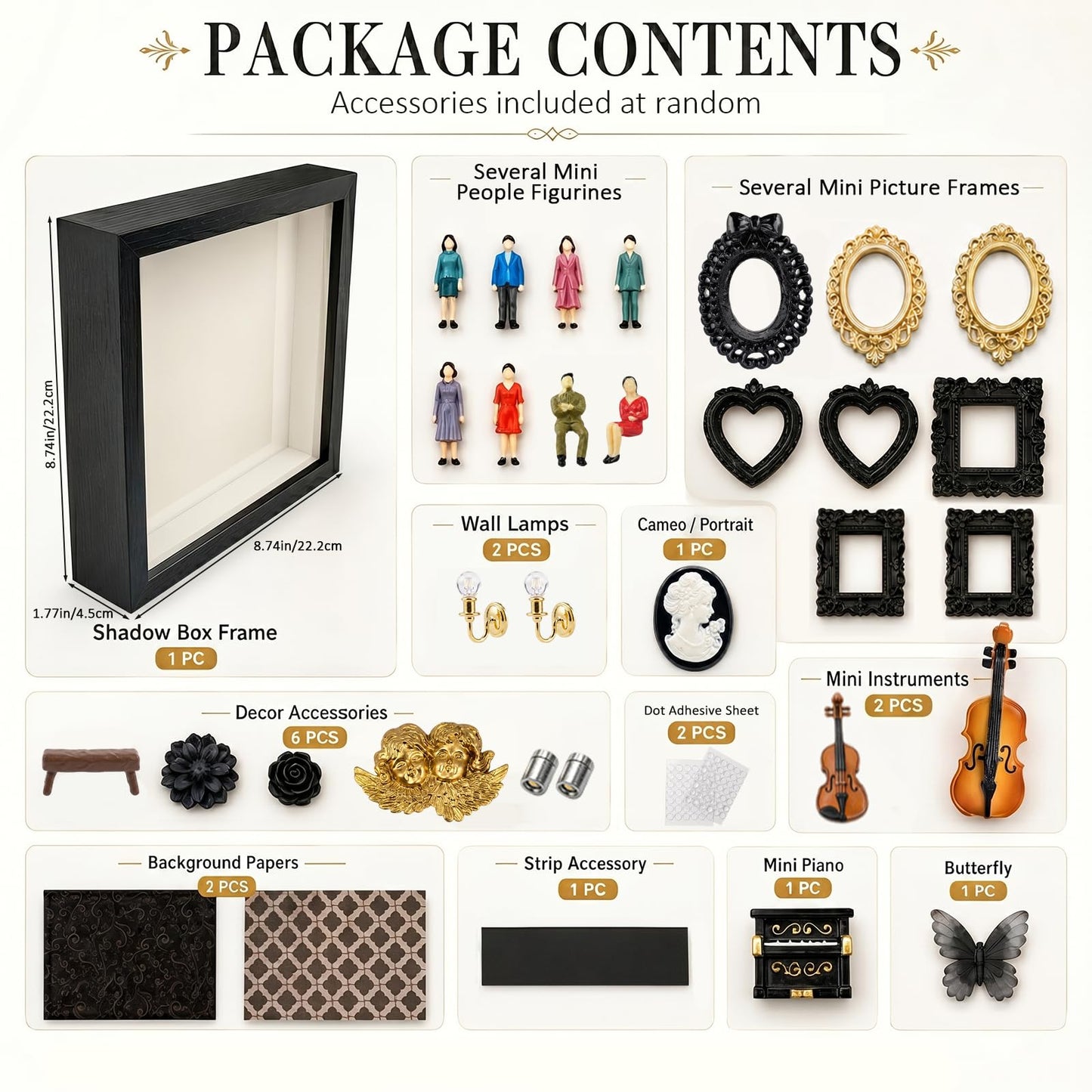YXESO DIY Mini Museum Silhouette Box for Mother's Day, Shadow Box Frame with Gold Mini Picture Frames & People Figurines for Anniversary, Home Decor