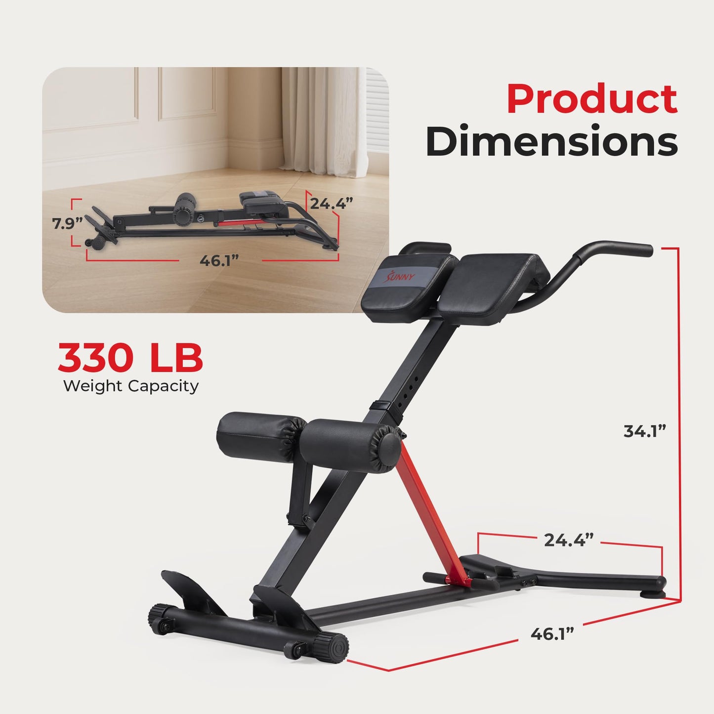 Sunny Health & Fitness Foldable Hyperextension Roman Chair w/Back Extension, Home Gym Sit Up Bench for Glute & Ab Workouts, Optional Adjustment Incline & Multi-Function Heavy-Duty Exercise Equipment