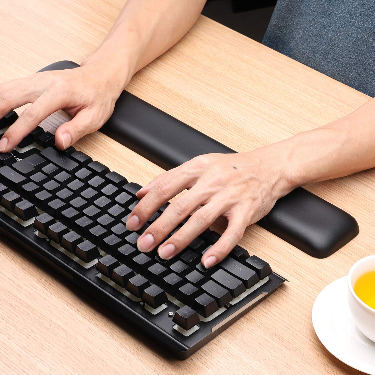 Aelfox Leather-Gel Ergonomic Keyboard and Mouse Wrist Rest Set, Support Pad Relieve Wrist Pain for Full Size Gaming Keyboard and Mouse, Laptop, Computer, Home, Office
