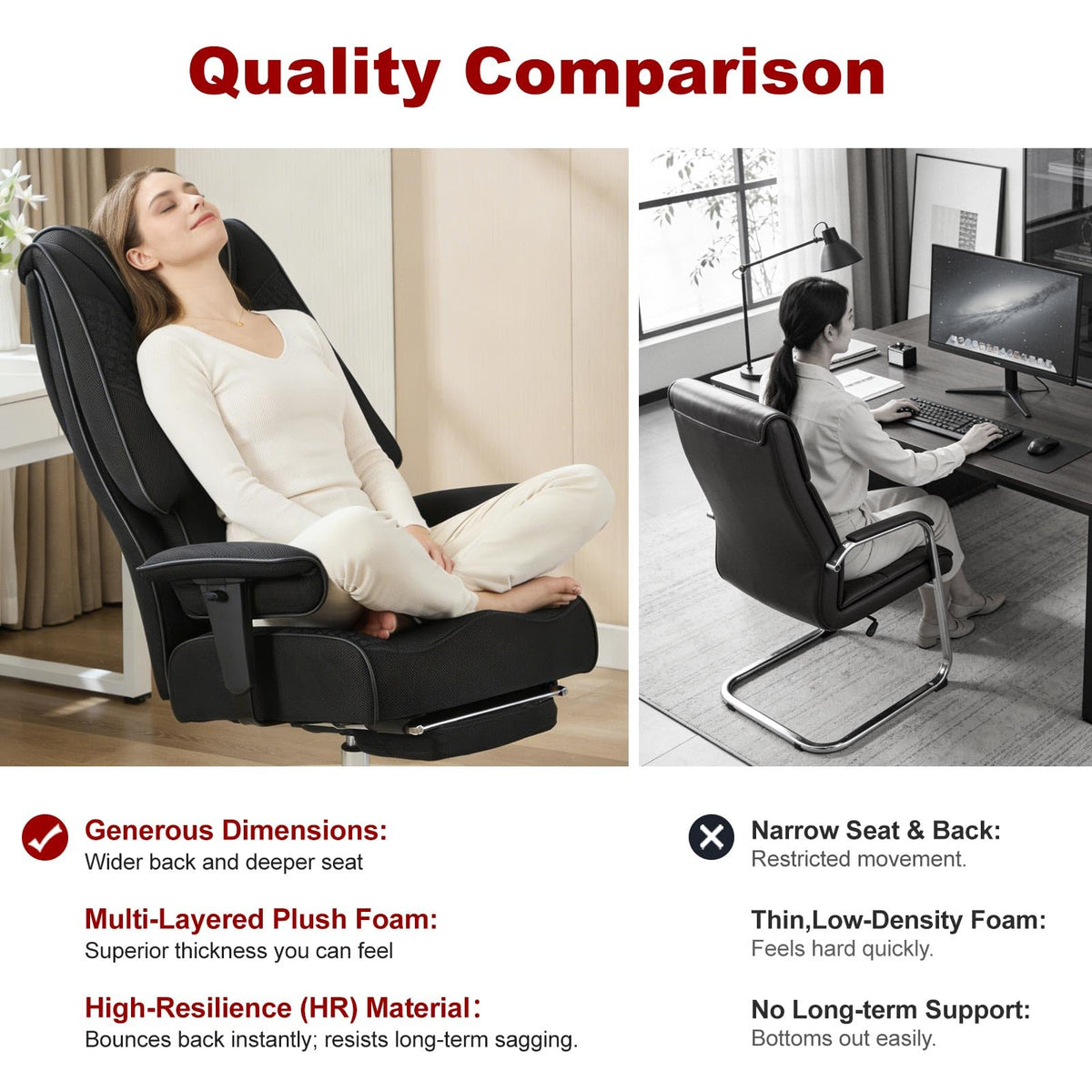 EXCEBET Big and Tall Office Chair 400lbs Wide Seat, Leather High Back Executive Office Chair with Lumbar Support, Ergonomic Chairs Padded Armrests & Thick Cushion (Mesh Dark Black)