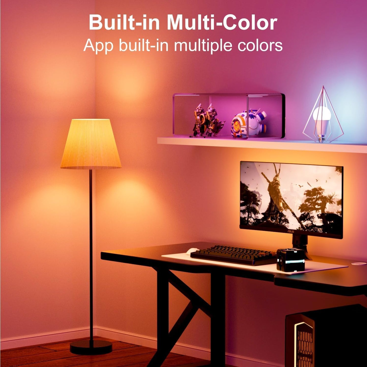 luckystyle Smart Light Bulbs, 9W A19 E26 800LM WiFi Bluetooth LED Bulbs Compatible with Alexa, Google Assistant & Home, 16 Million Colors Music Sync Color Changing Dimmable RGBWW Lights Bulb (4)