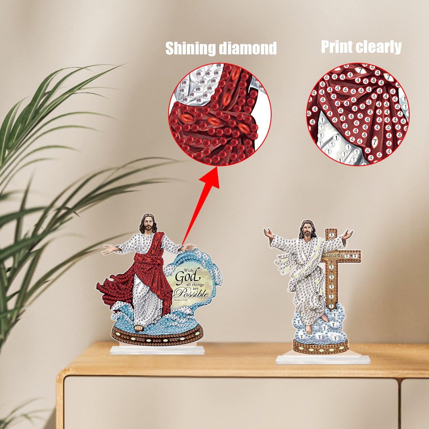 Tontut 2 Piece Diamond Art Painting Kit Decorations, Religious, Cross 5D DIY Desktop Decoration Diamond Art, Special Shape Diamond, Home Office Desktop Decorations