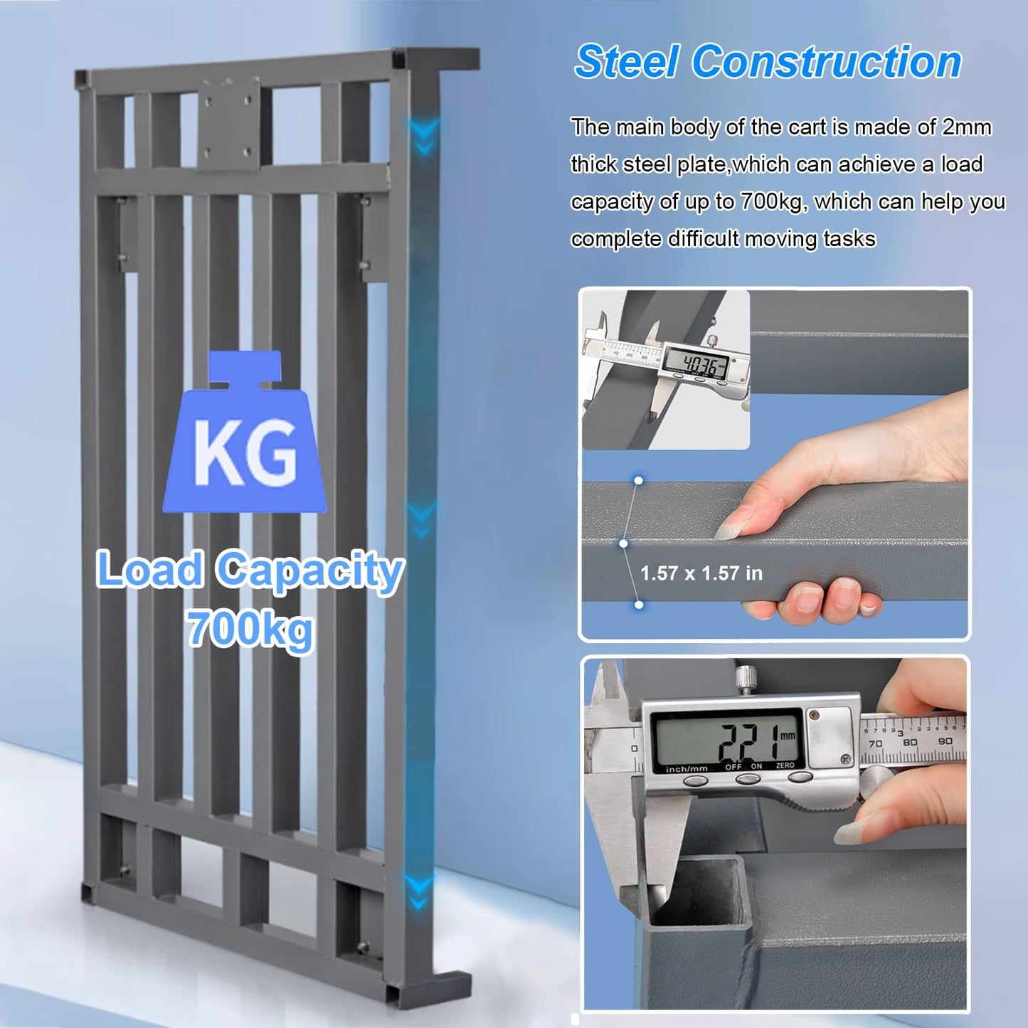 Folding Platform Trolley with Removable Armrest and Fence Pole, Heavy Duty Commercial Pulling Cart for Warehouse Factory Workshop, Easy Installation
