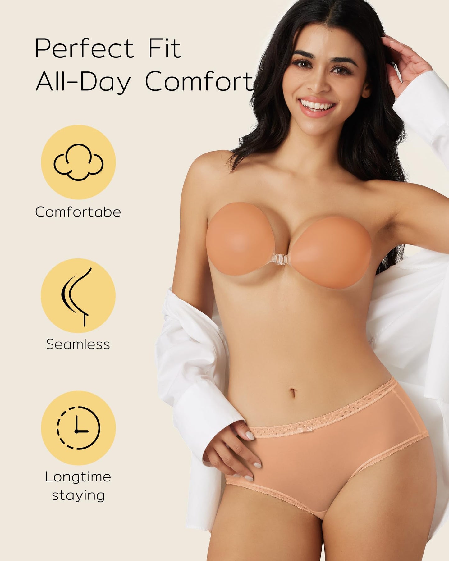 Niidor Strapless Sticky Bra Adhesive & Backless Silicone Invisible Bra for Low Cut Dresses