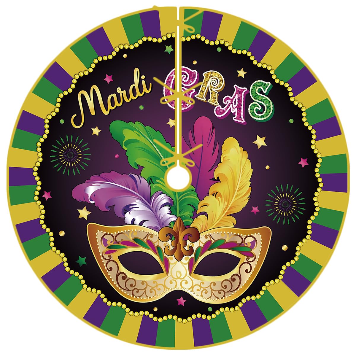 Mardi Gras Tree Skirt 48 Inch New Orleans Brazi Carnival Tree Collar Fat Tuesday Tree Sign Masquerade Decor Mardi Gras Decorations for Home Party