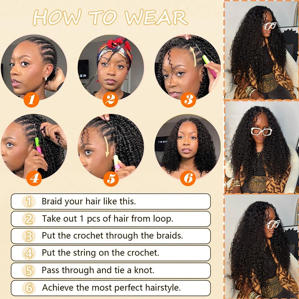 20 Inch Feather Crochet Human Hair for Black Women Miracle Knots Crochet Bundles 120g Pre-Separated Deep Curly Wave Crochet Human Hair Extensions Reusable Knotless Invisible 100 Strands CNZZJX