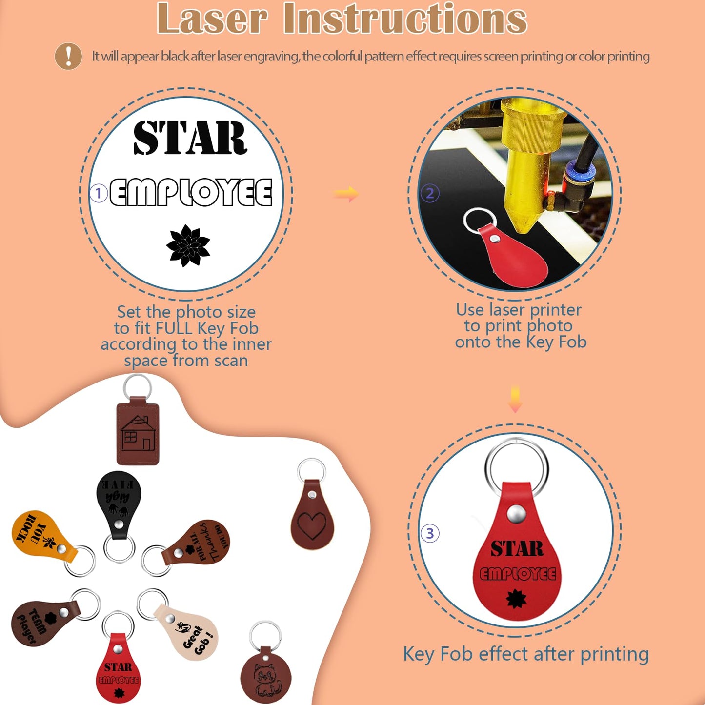 iFForce 90 Pcs Lasable Engravable Blanks - Leatherette Iron on Hat Patches & PU Leather Key Fob Kit for DIY Custom Laser Engraving Craft Gifts
