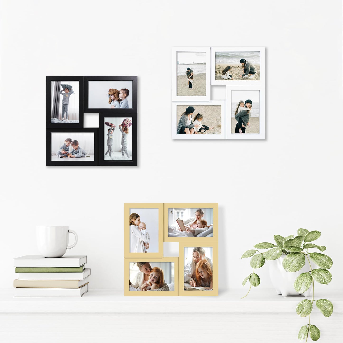 THKRLOF 4x6 Picture Frames Collage 1 Pack, 4 Opening Multi Family Photo Collage Frames with Real Glass for Wall Hanging or Tabletop, Black