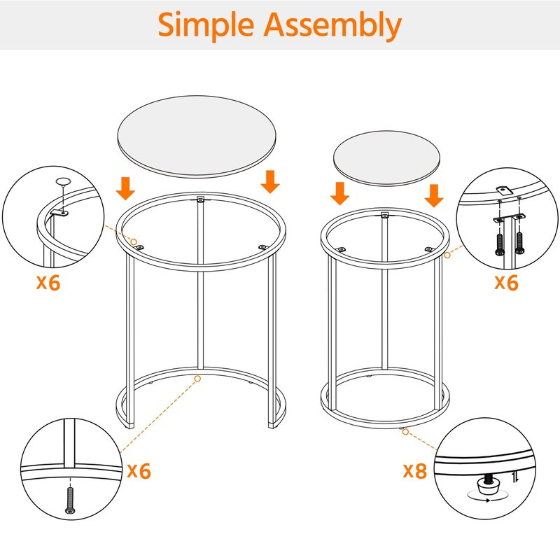 Yaheetech Round Nesting Side Table Stacking Coffee Table, Set of 2 Circular End Tables w/Metal Frame & Tempered Glass Top & Protective Foot Pads for Small Space Living Room Office, Mustard Gold