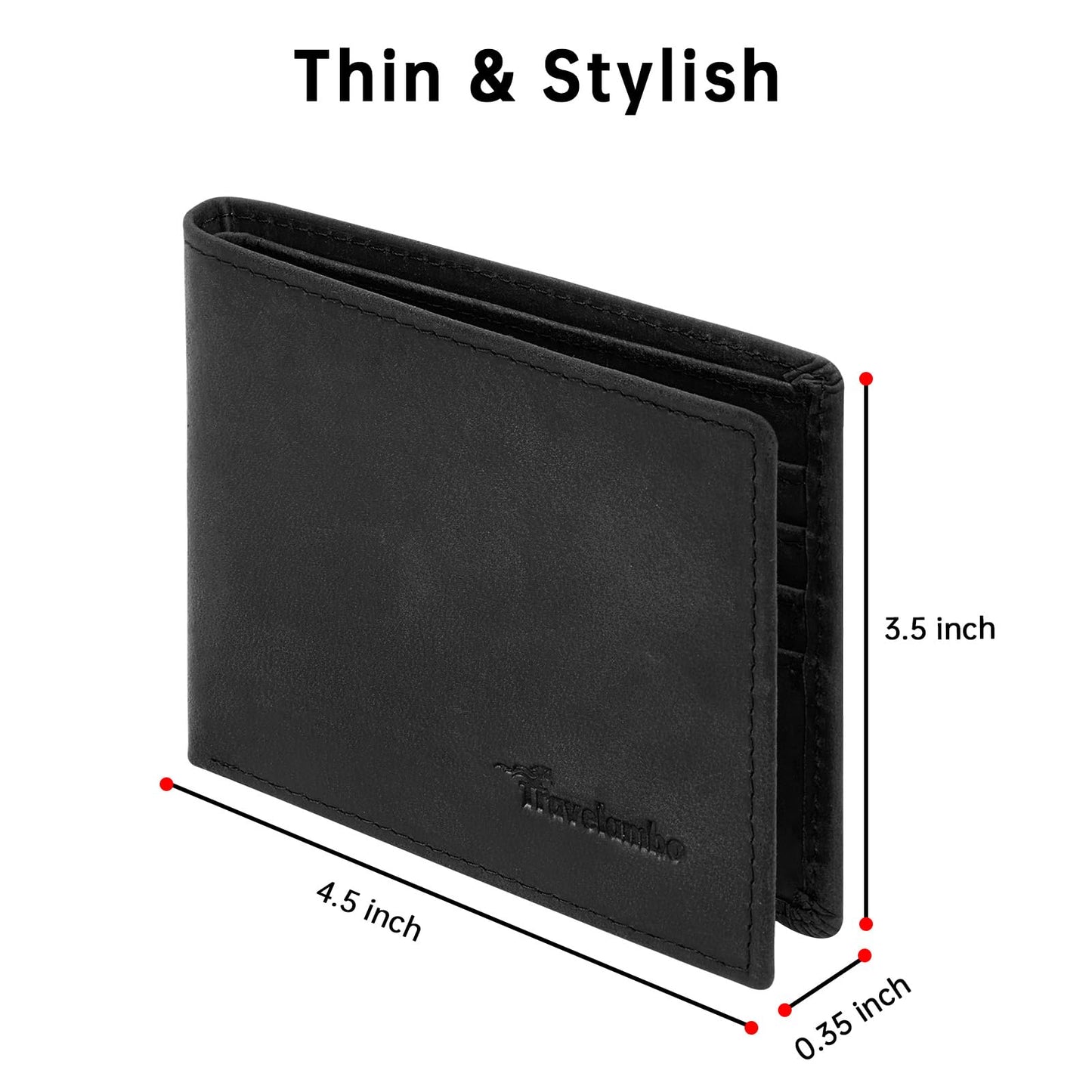 Real Leather Mens Bifold Wallet RFID Blocking Slim Minimalist Front Pocket - Thin & Stylish with ID Window in Gift Box (Crazy Horse, Black)