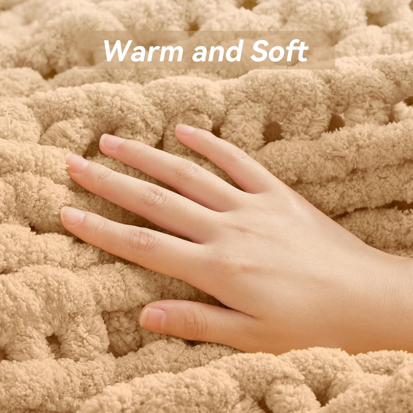 Negwoo Chunky Knit Throw Blanket - Handmade Beige Chenille Yarn | Soft & Comfy 30'' x 40'' Size for Home Decor