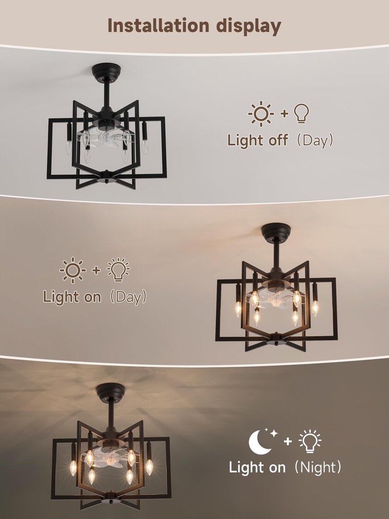 Jughtbo Black Chandelier Fan with,Farmhouse Rustic Ceiling Fan with Light and Remote, Adjustable Height, Rustic Chandeliers for Living Room, Bedroom, Hallway, Entryway Kitchen Lighting