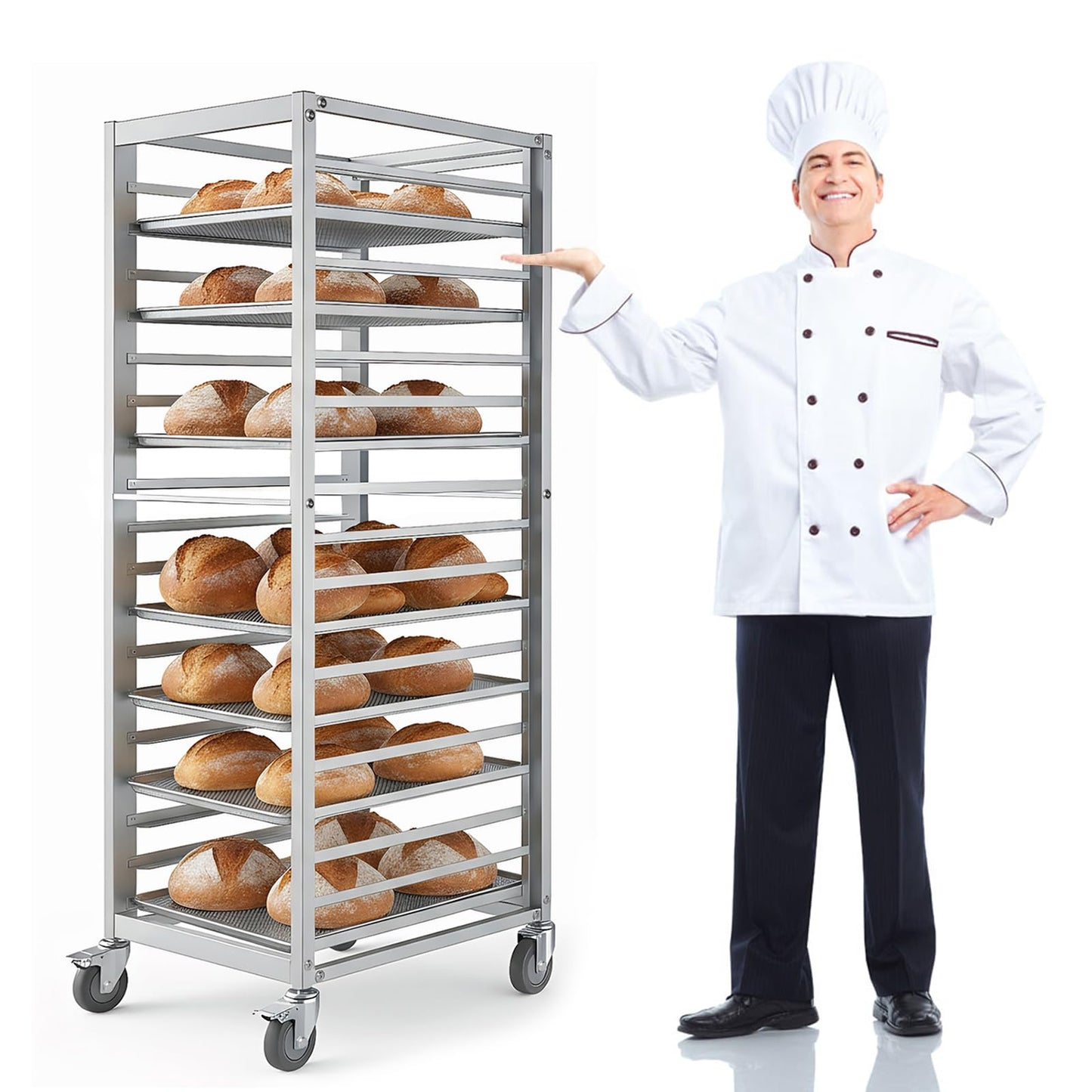 H Bun Pan Rack 18 Tier with Wheels, Commercial Bakery Racking of Aluminum for Full & Half Sheet - Kitchen, Restaurant, Cafeteria, Pizzeria, Hotel and Home