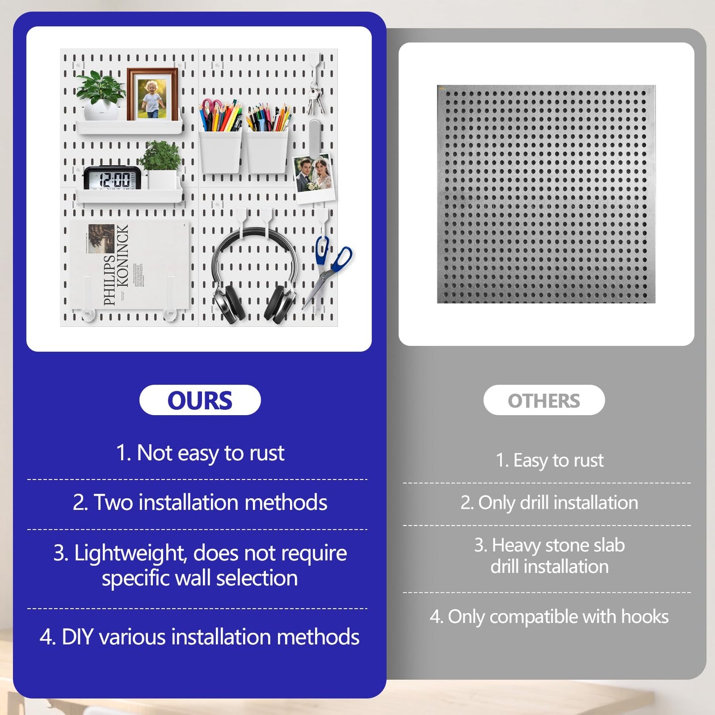 Hellpnoom Pegboard Combination Kit, Modular White Pegboard Wall Organizer with 4 Pegboards & Accessories Hanging for Gaming Office Wall Storage Organizer, Crafts Displays